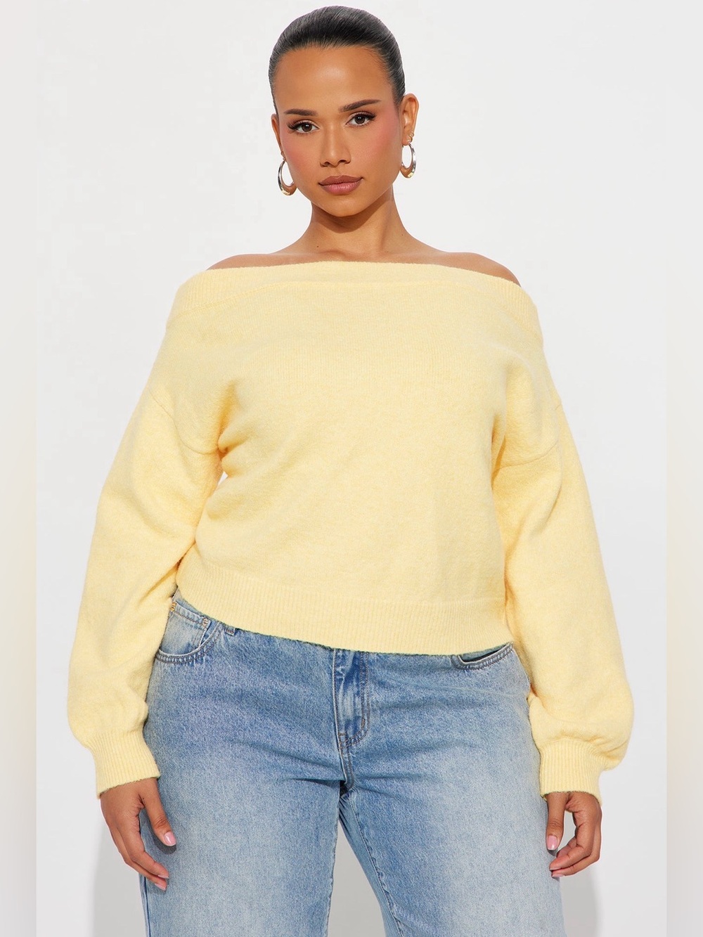 Fashion Nova Plus Size Butter Yellow Off-the-Shoulder Sweater
